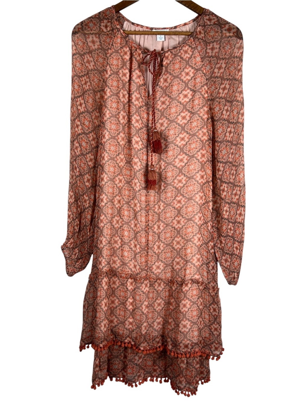 Sundance Mosaic Breeze Tiered Dress Womens S Cupro Tassel Boho Chic Festival